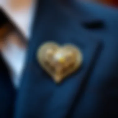 Elegant heart shaped lapel pin showcasing intricate design details
