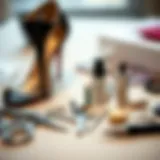 High heel shoe repair kit components laid out