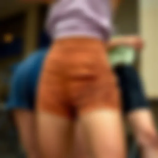 Elegant display of high waisted ruched shorts showcasing unique design elements.