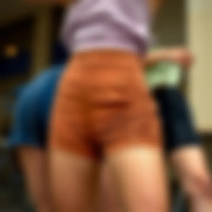 Elegant display of high waisted ruched shorts showcasing unique design elements.