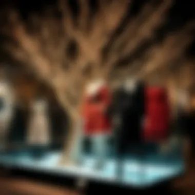 Fashion display featuring LED willow branch lights enhancing the showcased garments