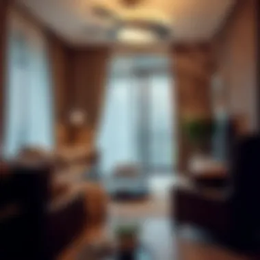 A modern living room adorned with LED willow branch lights creating a cozy atmosphere