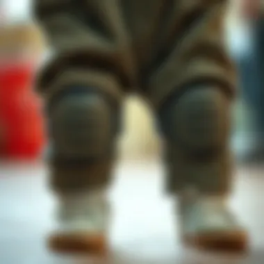 Close-up of knee pads on infant pants