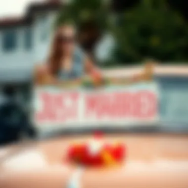 Colorful Just Married sign showcasing cultural themes