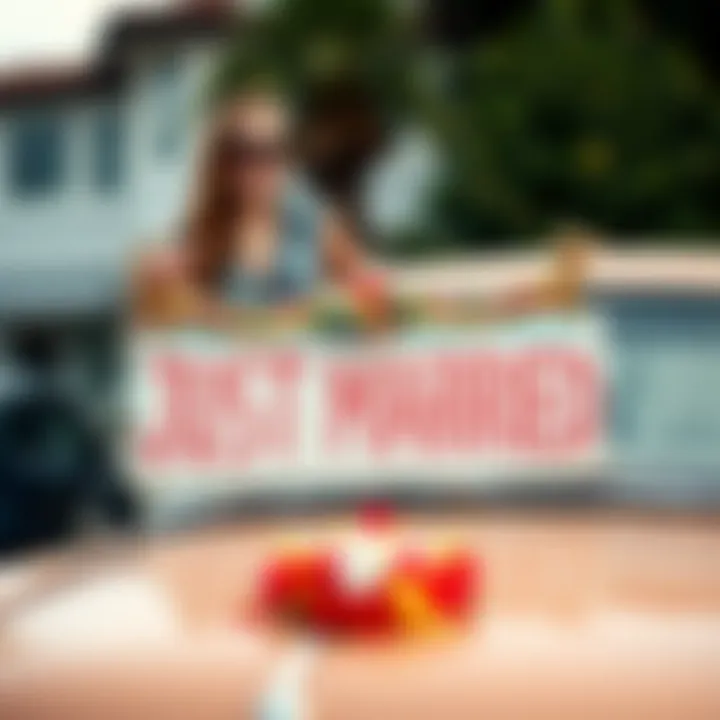 Colorful Just Married sign showcasing cultural themes