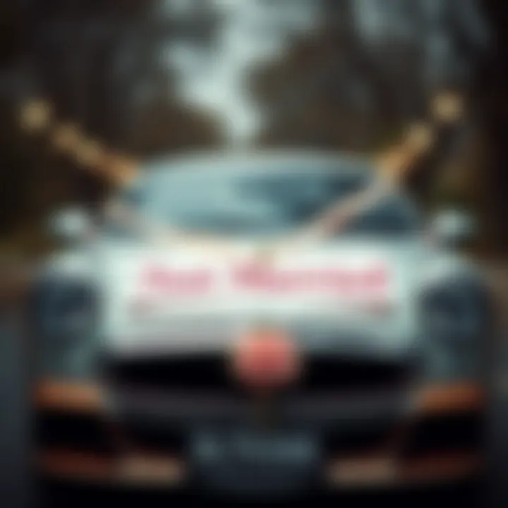 Elegant car adorned with a creative Just Married sign