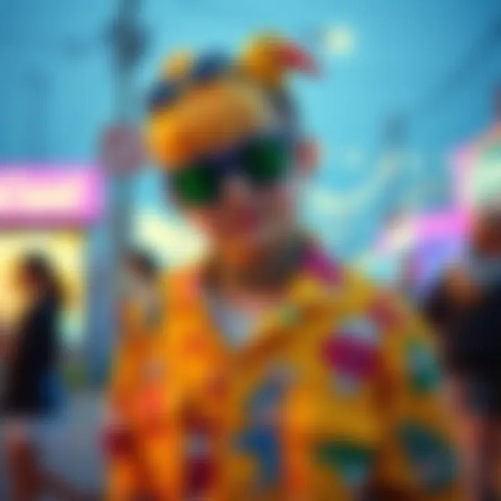 A vibrant Kidcore outfit adorned with playful patterns and colors