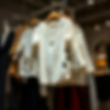 An artistic display of repaired garments hanging in a boutique