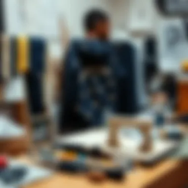 A creative workspace with tools and materials for mending clothes