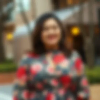 Elegant long sleeve floral dress showcasing vibrant patterns