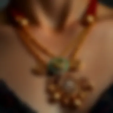 Close-up of a handcrafted necklace showcasing intricate design