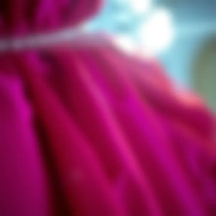 Close-up of luxurious fabric used in magenta evening gowns
