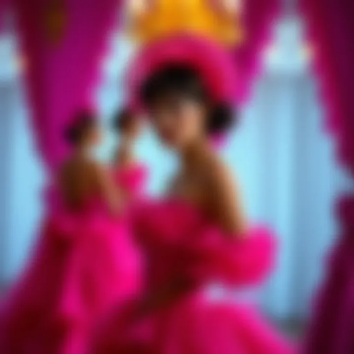 Historical fashion illustration featuring magenta gowns through the decades