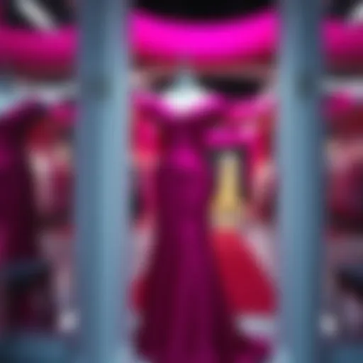 Elegant magenta evening gown displayed on a mannequin