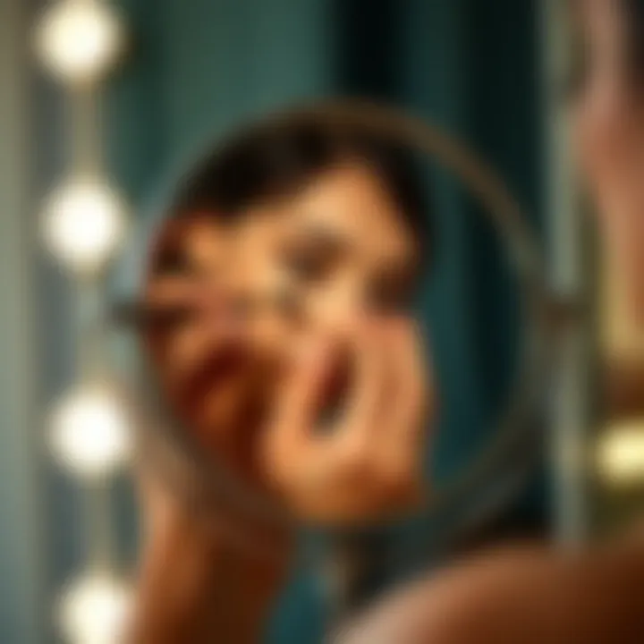 Hands using a magnifying mirror for intricate makeup application