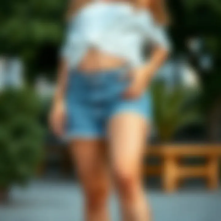 Fashionable way to style maternity denim shorts