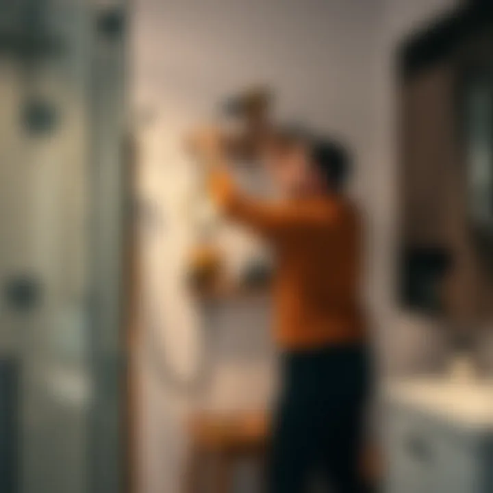 Installing a Shower Storage Stand Installation process of a shower storage stand with tools