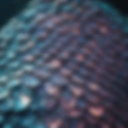 Close-up of shimmering mermaid tail scales reflecting light