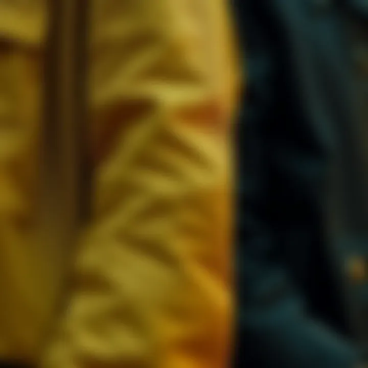Close-up of fabric textures of matching jackets