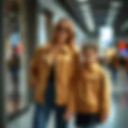 Stylish mom and daughter matching jackets on display