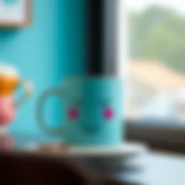 A stylish coffee mug showcasing vibrant colors and a playful design