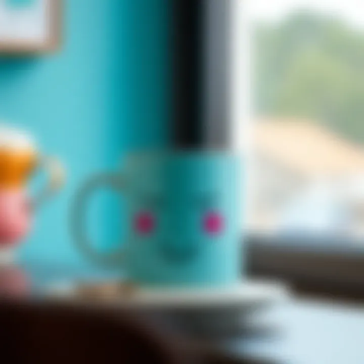 A stylish coffee mug showcasing vibrant colors and a playful design