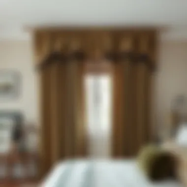 Stylish olive green valance curtains complementing a bedroom decor