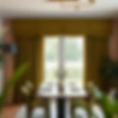 Olive green valance curtains in a modern dining area