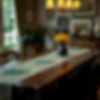 Peacock table runner styled in a traditional home environment