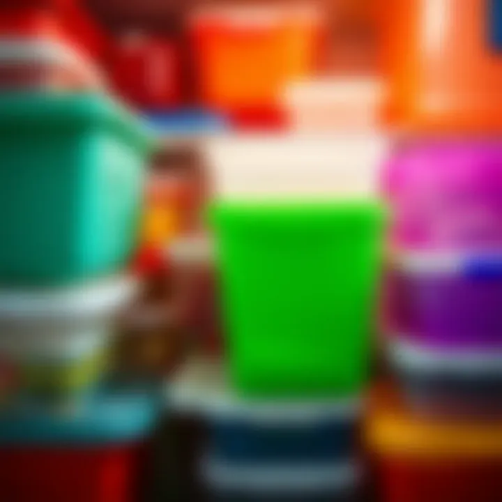Organized Plastic Refrigerator Containers Colorful assortment of plastic refrigerator containers showcasing organization