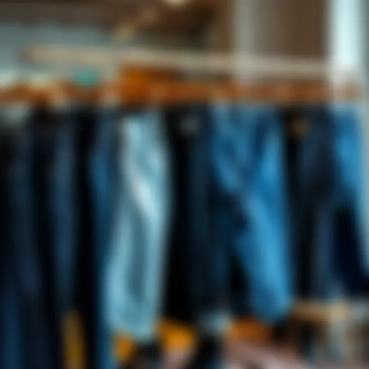 Versatile Cuts of Plus Size Denim Different cuts of plus size denim pants displayed on a stylish rack, emphasizing versatility and choice.