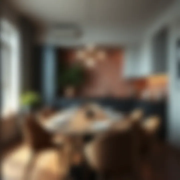 Contemporary Dining Space with Brick Accent Modern dining area showcasing red brick peel and stick backsplash