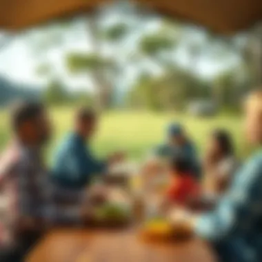 Group enjoying a meal using reusable camping plates