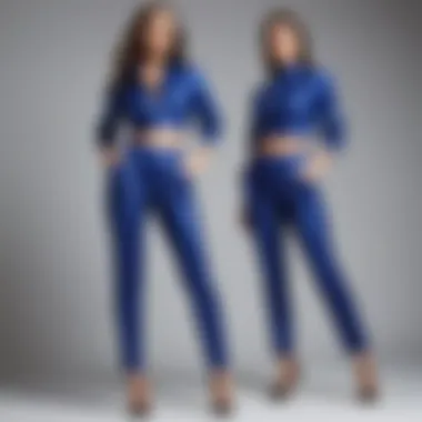 Different body types wearing royal blue two-piece pants set illustrating versatility.