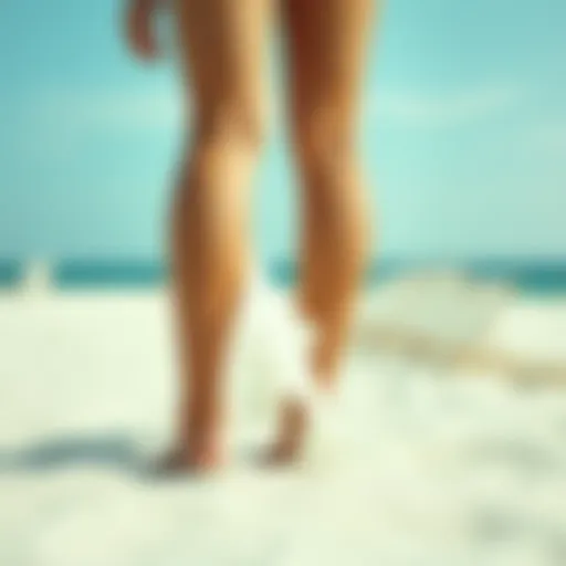 Elegant scalloped swim skirt showcased on a sandy beach