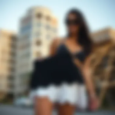 A stylish pairing of scalloped swim skirt with a trendy top