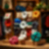 Elegant wooden scrunchie display stand showcasing various colorful scrunchies