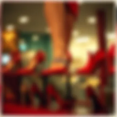 Display of various heel styles for red dresses