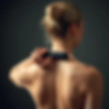 Demonstration of using a self-massage tool on the shoulder