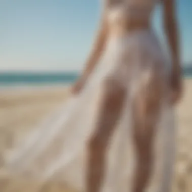 Close-up of intricate patterns on a sheer beach skirt