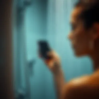 A person using a shower phone case holder while enjoying a shower