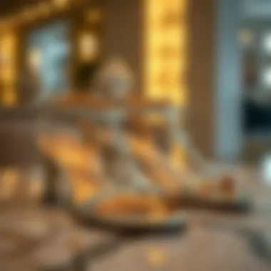 Chic Display of Silver Sandals Elegant silver sandals showcased on a stylish surface