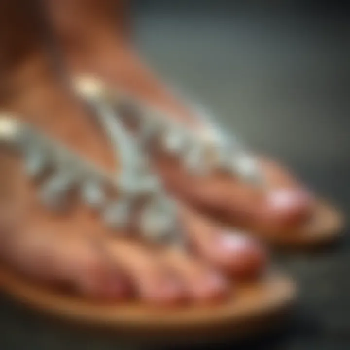 Detailing of Bling on Sandals Close-up of intricate design on bling sandals
