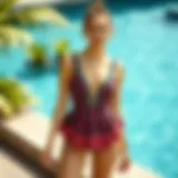 Elegantly designed skirted one piece swimsuit showcasing unique patterns