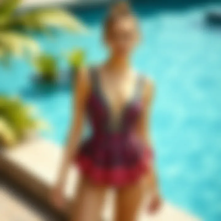 Elegantly designed skirted one piece swimsuit showcasing unique patterns