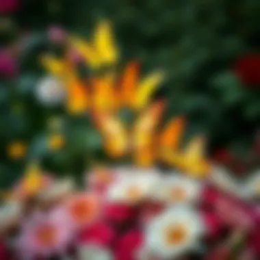 Charming Floral Display with Solar Butterflies Creative arrangement of solar butterfly decor among flowers