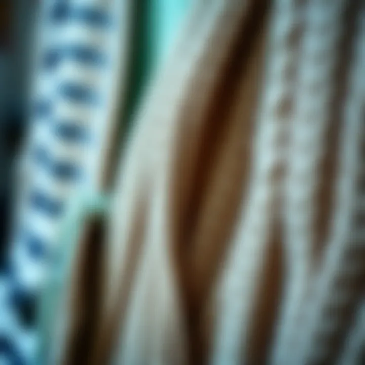 Close-up of the intricate knit patterns and texture of a striped cardigan