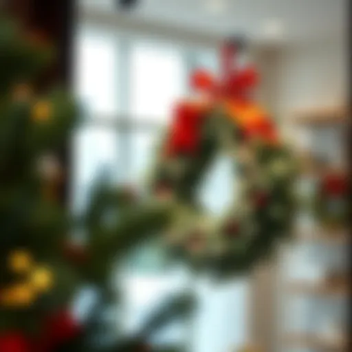 Elegant suction wreath hanger on a glass door