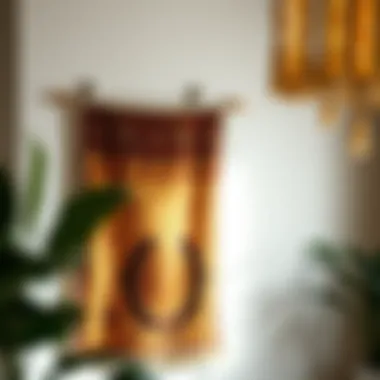 Tapestry Display Enhancing Interior Design A beautifully designed tapestry hanging on a wall with clips discreetly holding it in place.