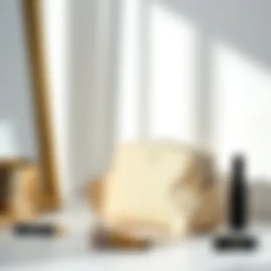Stylish beige makeup bag in a minimalist setting